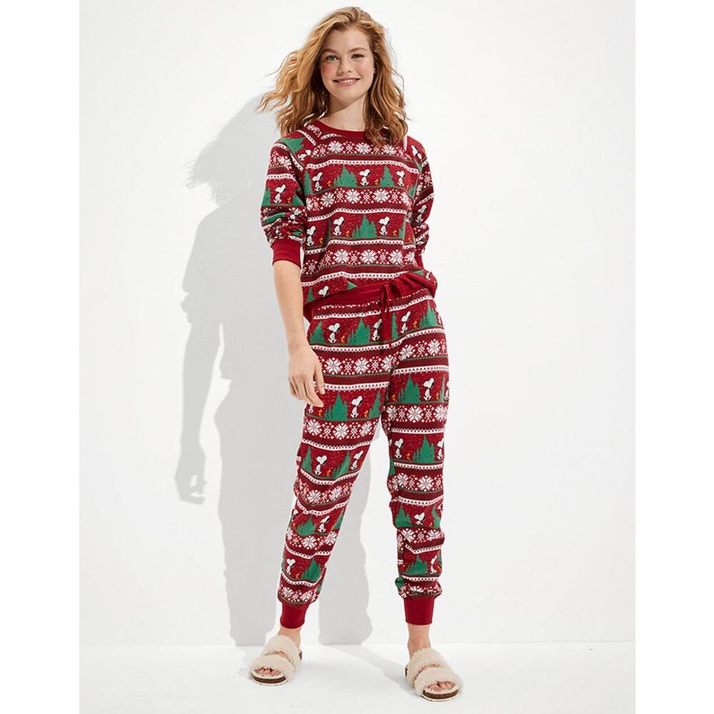 AE American Eagle X Peanuts Holiday Christmas Fleece Jogger Pajama Bottoms XS